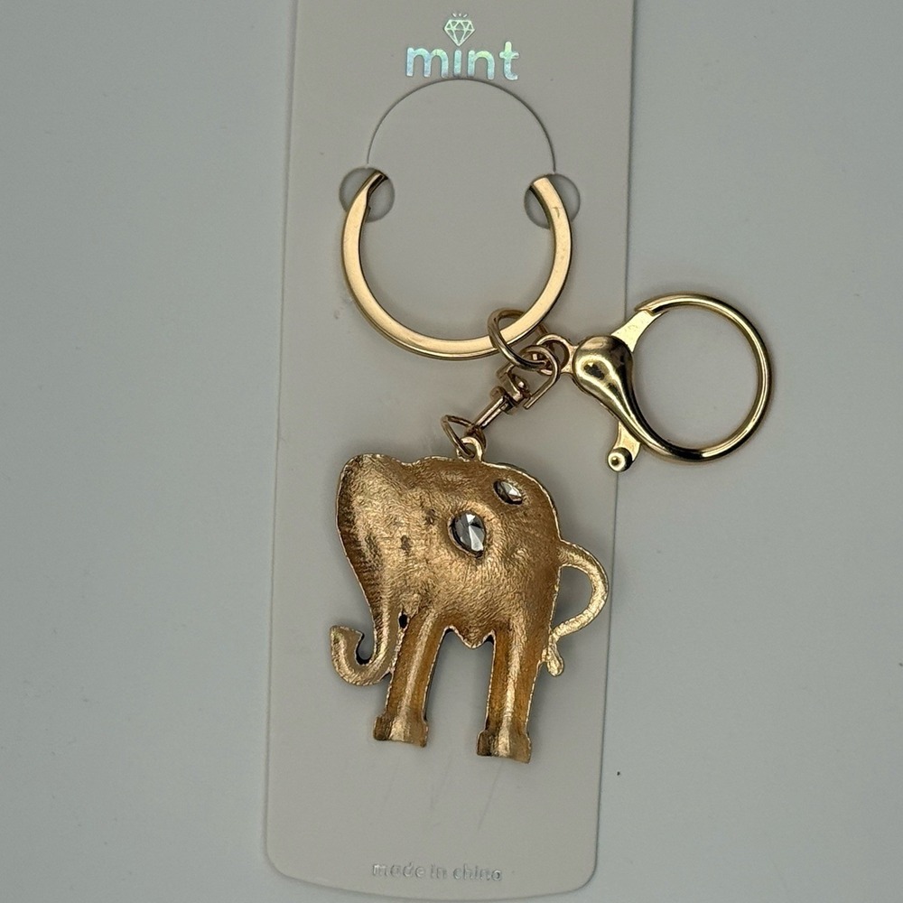 Elephant Rhinestone Gold Keychain Purse Backpack Charm - Picture 3 of 4